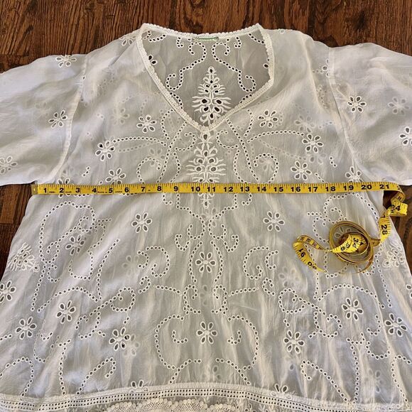 Johnny Was Women's White Embroidered Eyelet Sheer Blouse Size Large NO BRAND TAG - Picture 4 of 6